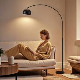 HOMCOM Arc Floor Lamp for Living Room, Free Standing Tall Lamp in Black