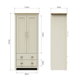 Timber Art Design Lisbon 2 Door 2 Drawer Wardrobe in Cream - thumbnail 2