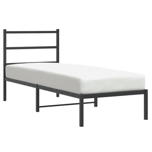 Berkfield Home Metal Bed Frame without Mattress with Headboard Black 75x190cm - Size: 75x190 cm