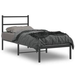 Berkfield Home Metal Bed Frame without Mattress with Headboard Black 75x190cm - Size: 75x190 cm - thumbnail 2