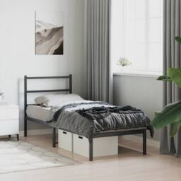Berkfield Home Metal Bed Frame without Mattress with Headboard Black 75x190cm - Size: 75x190 cm - thumbnail 4