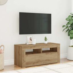Berkfield Home TV Cabinet with LED Lights Artisan Oak 90x35x40 cm Engineered Wood - Size: 90 x 35 x 40 cm - thumbnail 4