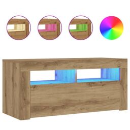 Berkfield Home TV Cabinet with LED Lights Artisan Oak 90x35x40 cm Engineered Wood - Size: 90 x 35 x 40 cm - thumbnail 2