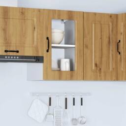 Berkfield Home Kitchen Wall Cabinet with Glass Door Lucca High Gloss White Wood in Brown - thumbnail 4