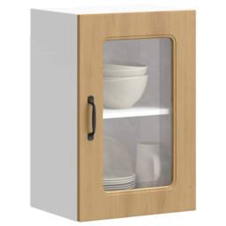 Berkfield Home Kitchen Wall Cabinet with Glass Door Lucca High Gloss White Wood in Brown - thumbnail 2