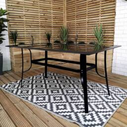 Samuel Alexander Outdoor 6 Person Glass Top Garden Table Benches & Chairs Set in Black - thumbnail 4