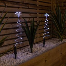 Samuel Alexander 30cm Set of 4 Light up Silver Spiral Christmas Tree Garden Path Lights with 200 White LEDs - thumbnail 3