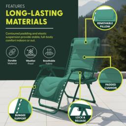 Keplin Set of 2 XXL Premium Heavy Duty Padded Zero Gravity Chairs in Teal - thumbnail 7