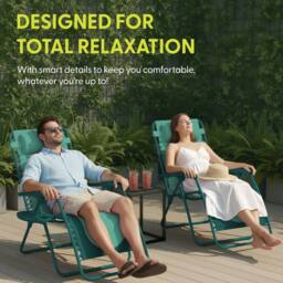 Keplin Set of 2 XXL Premium Heavy Duty Padded Zero Gravity Chairs in Teal - thumbnail 3