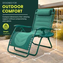 Keplin Set of 2 XXL Premium Heavy Duty Padded Zero Gravity Chairs in Teal - thumbnail 2