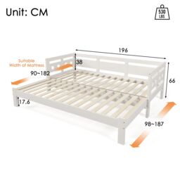 BTM Wooden Sofa Bed Single Daybed White 90x190cm with Pull Out Trundle - thumbnail 7