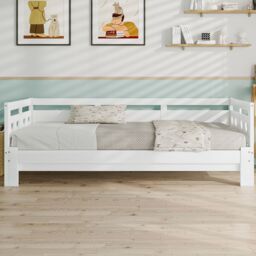 BTM Wooden Sofa Bed Single Daybed White 90x190cm with Pull Out Trundle - thumbnail 5