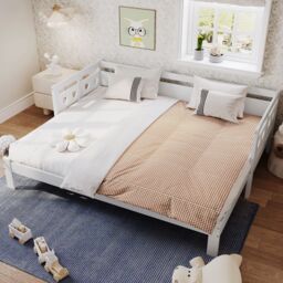 BTM Wooden Sofa Bed Single Daybed White 90x190cm with Pull Out Trundle - thumbnail 1