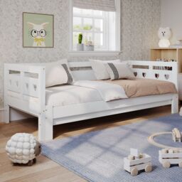 BTM Wooden Sofa Bed Single Daybed White 90x190cm with Pull Out Trundle - thumbnail 3
