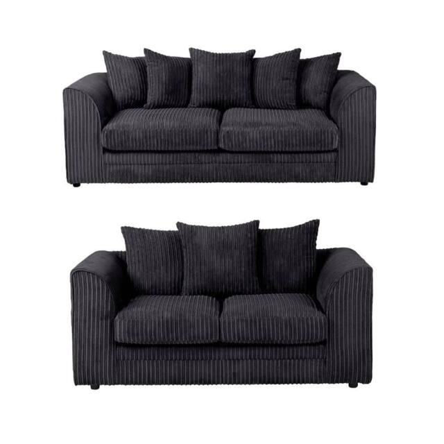 LUXURY LIFE Declan Jumbo Cord Fabric Sofa Set in Black - image 1