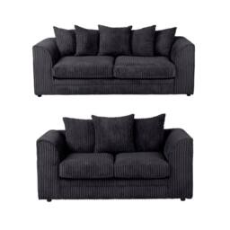 LUXURY LIFE Declan Jumbo Cord Fabric Sofa Set in Black