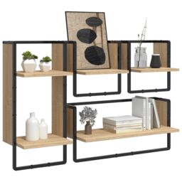 Berkfield Home 4 Piece Wall Shelf Set with Bars Sonoma Oak Engineered Wood in Brown - thumbnail 3