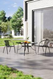 Garden Sanctuary 3 Pcs Square Outdoor Garden Dining Table & Chair Set in Black - thumbnail 2