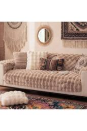 Living and Home Sleek Textured Plush Sofa Cover in Brown - Size: 90 cm x 90 cm - thumbnail 4