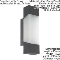 Loops IP44 Outdoor Wall Light Anthracite Porch Accent Lamp 4.8W Built in LED - thumbnail 2