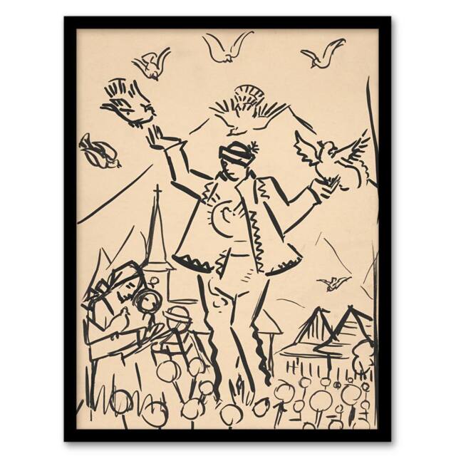 "Artery8 Study for Joy Family Ink Drawing Kubincan Framed Wall Art Print in Beige - Size: W12"" x H16""" - image 1