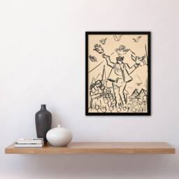 "Artery8 Study for Joy Family Ink Drawing Kubincan Framed Wall Art Print in Beige - Size: W12"" x H16""" - thumbnail 4