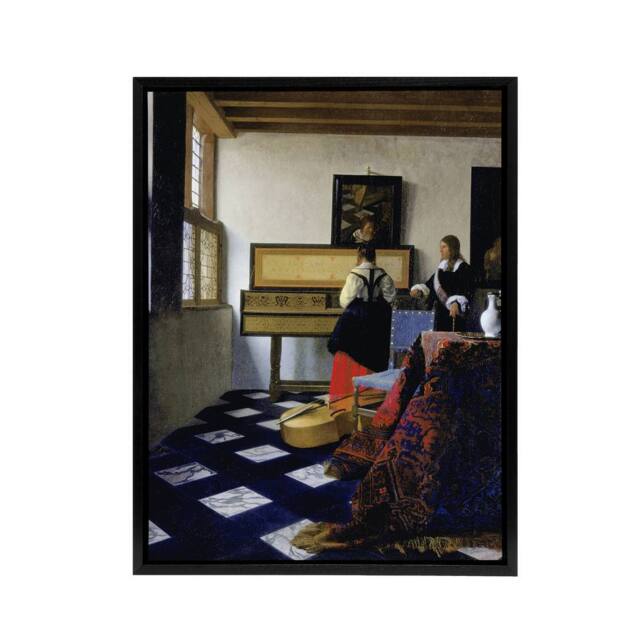 "Artery8 Johannes Vermeer The Music Lesson Framed Canvas Wall Art Print - Size: W12"" x H16""" - image 1