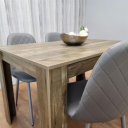 KOSY KOALA Rustic Effect Wood Dining Table Set with 4 Grey Gem Pattern Chairs Dining Room Furniture in Brown - thumbnail 7