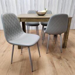 KOSY KOALA Rustic Effect Wood Dining Table Set with 4 Grey Gem Pattern Chairs Dining Room Furniture in Brown - thumbnail 6