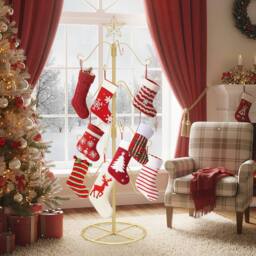 Gymax 121cm Christmas Stocking Holder Stand 16 Hanging Hooks Metal Hanger in Gold - thumbnail 7