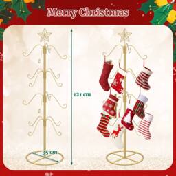 Gymax 121cm Christmas Stocking Holder Stand 16 Hanging Hooks Metal Hanger in Gold - thumbnail 2