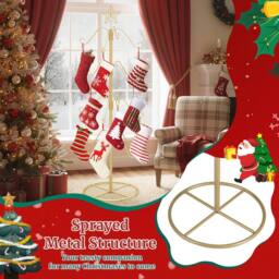 Gymax 121cm Christmas Stocking Holder Stand 16 Hanging Hooks Metal Hanger in Gold - thumbnail 8