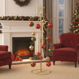 Gymax 121cm Christmas Stocking Holder Stand 16 Hanging Hooks Metal Hanger in Gold - thumbnail 6