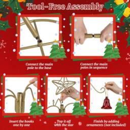 Gymax 121cm Christmas Stocking Holder Stand 16 Hanging Hooks Metal Hanger in Gold - thumbnail 9