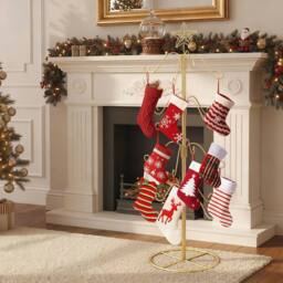Gymax 121cm Christmas Stocking Holder Stand 16 Hanging Hooks Metal Hanger in Gold - thumbnail 3