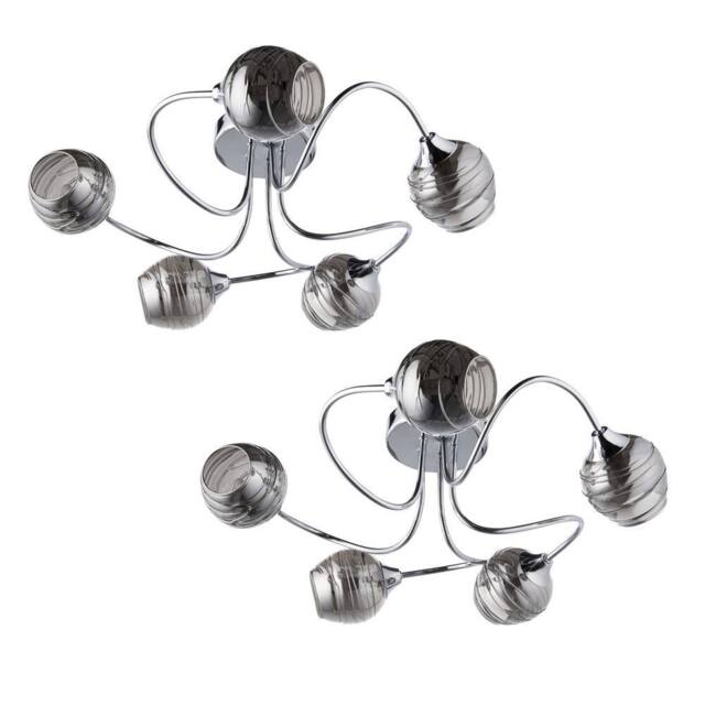 First Choice Lighting Set of 2 Marple - Chrome with Smoke Glass 5 Light Flush Ceiling Lights in Silver - image 1