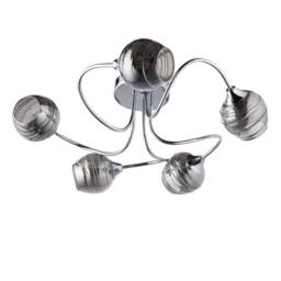 First Choice Lighting Set of 2 Marple - Chrome with Smoke Glass 5 Light Flush Ceiling Lights in Silver - thumbnail 2