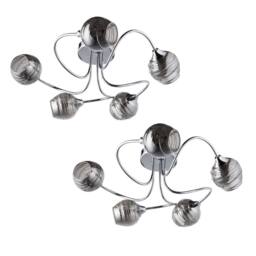 First Choice Lighting Set of 2 Marple - Chrome with Smoke Glass 5 Light Flush Ceiling Lights in Silver