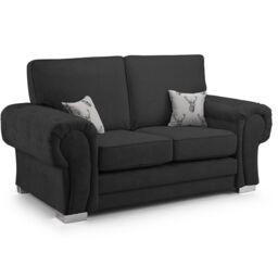 Furnishings For Less UK Milan Fabric 2 Seater Sofa Black Fabric Full Back Chesterfield Style
