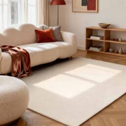 THE RUGS Puristic Fine Boucle Wool Rug Knots Textured Living Room Rug in Natural White - Size: 200 cm diameter - thumbnail 3