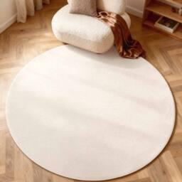 THE RUGS Puristic Fine Boucle Wool Rug Knots Textured Living Room Rug in Natural White - Size: 200 cm diameter - thumbnail 5