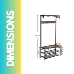 Pirlo Plush Industrial Coat Rack Shoe Storage Bench Rustic Brown - thumbnail 3