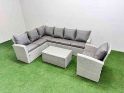 Fimous 7 Seater Garden Outdoor PE Rattan Furniture Set with Big Stool in Light Grey - thumbnail 2