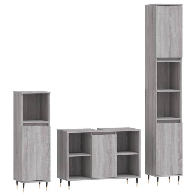 Berkfield Home 3 Piece Bathroom Furniture Set Grey Sonoma Engineered Wood - image 1