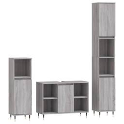 Berkfield Home 3 Piece Bathroom Furniture Set Grey Sonoma Engineered Wood - thumbnail 1