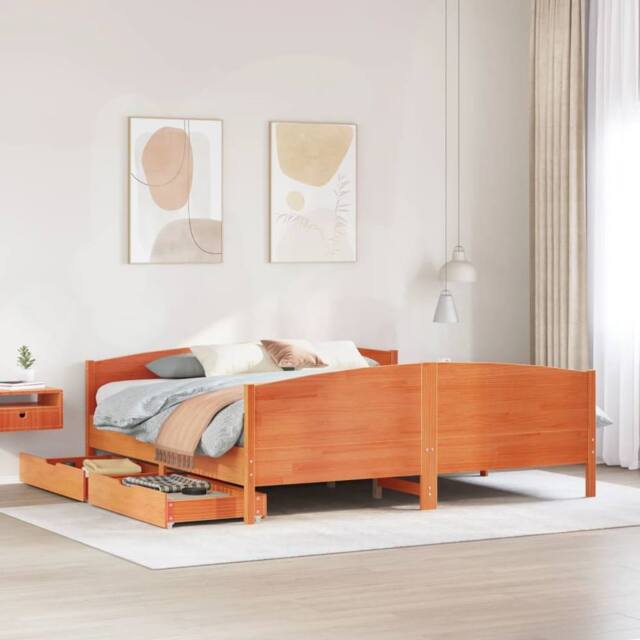 Berkfield Home Bed Frame without Mattress Wax Brown 180x200 cm Super King Solid Wood Pine - image 1