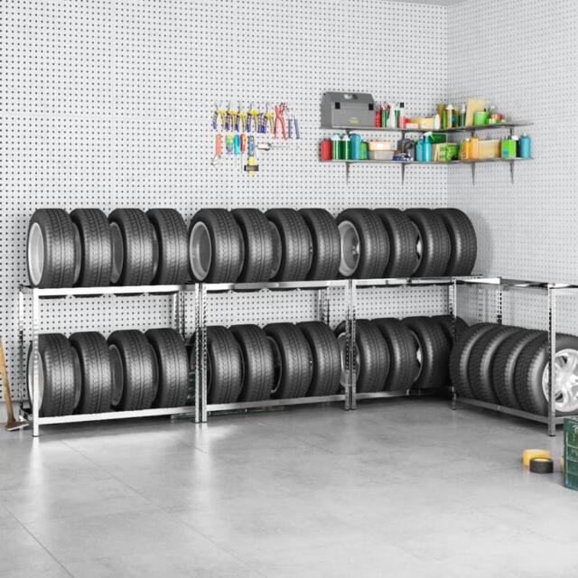 Berkfield Home 2-Layer Tire Rack 4 pcs Silver 110x40x110 cm Steel - Size: 110 x 40 x 110 cm - image 1