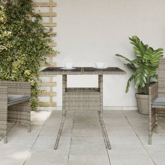 Berkfield Home Garden Table with Glass Top Grey 80x80x75 cm Poly Rattan - Size: 80 x 80 x 75 cm - image 1