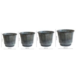Ivyline Jasper Metal Ribbed Tapered Smokey Blue Planter Set of 4 in Mid Blue - thumbnail 3