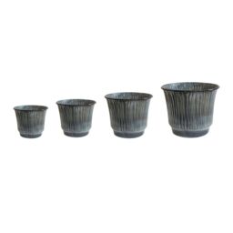 Ivyline Jasper Metal Ribbed Tapered Smokey Blue Planter Set of 4 in Mid Blue - thumbnail 2